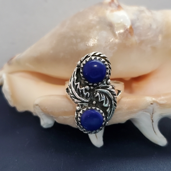 Shube sterling Southwestern Lapis Sterling Feather Swirl Ring 5 - Picture 3 of 14